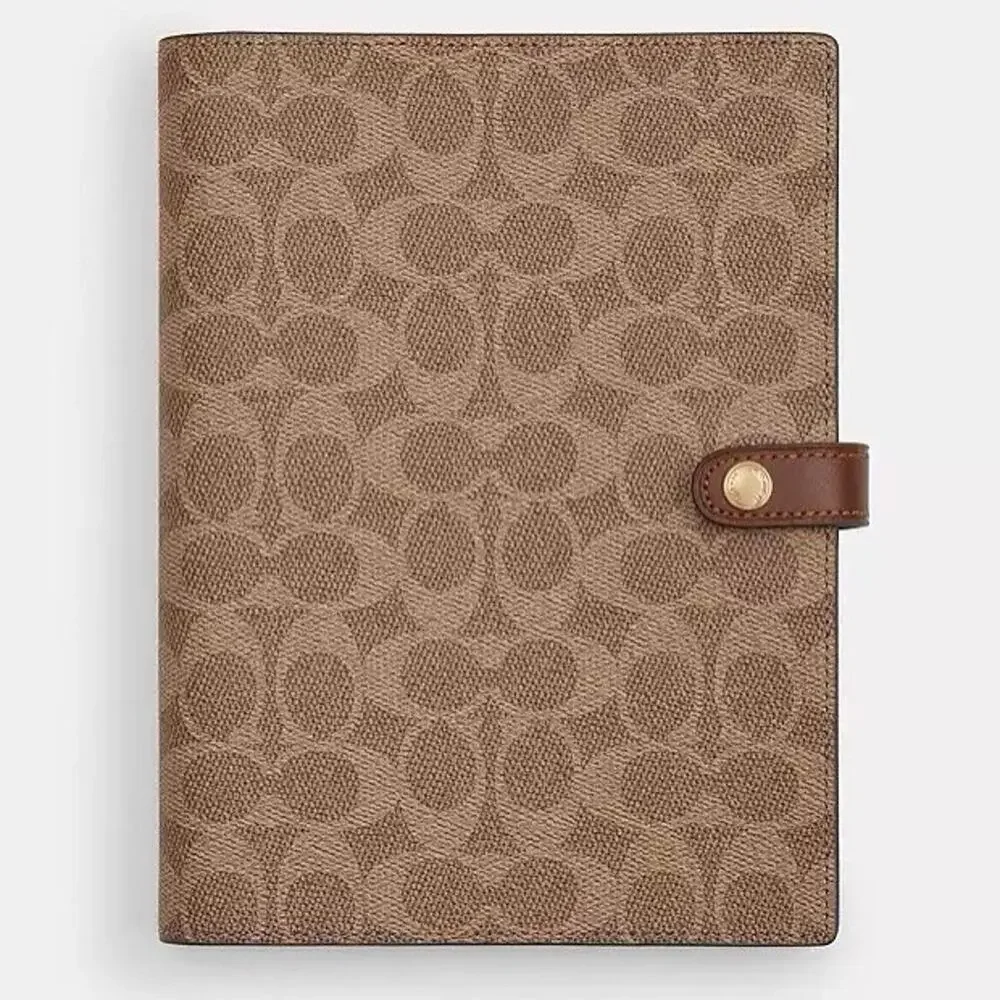 NWT Coach Snap Notebook cz198 Signature Canvas/Smooth leather Gold/Tan/Brown